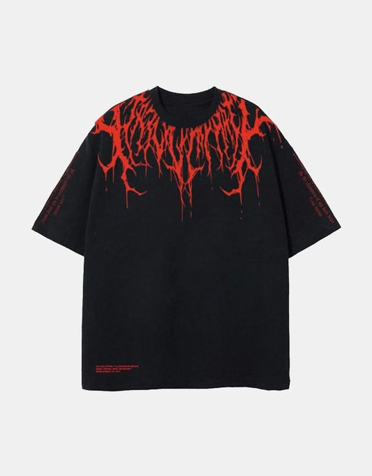Inferno Drip Oversized Streetwear Tee – Black/Red